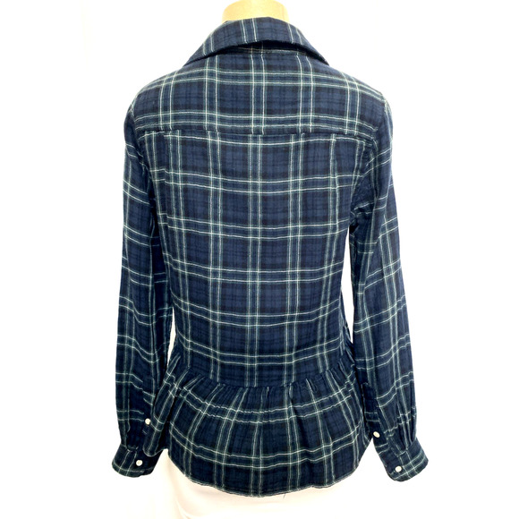 Trovata Birds Paradis Button Down Top Shirt Peplum Flannel Long Sleeve Blue XS - Picture 4 of 7